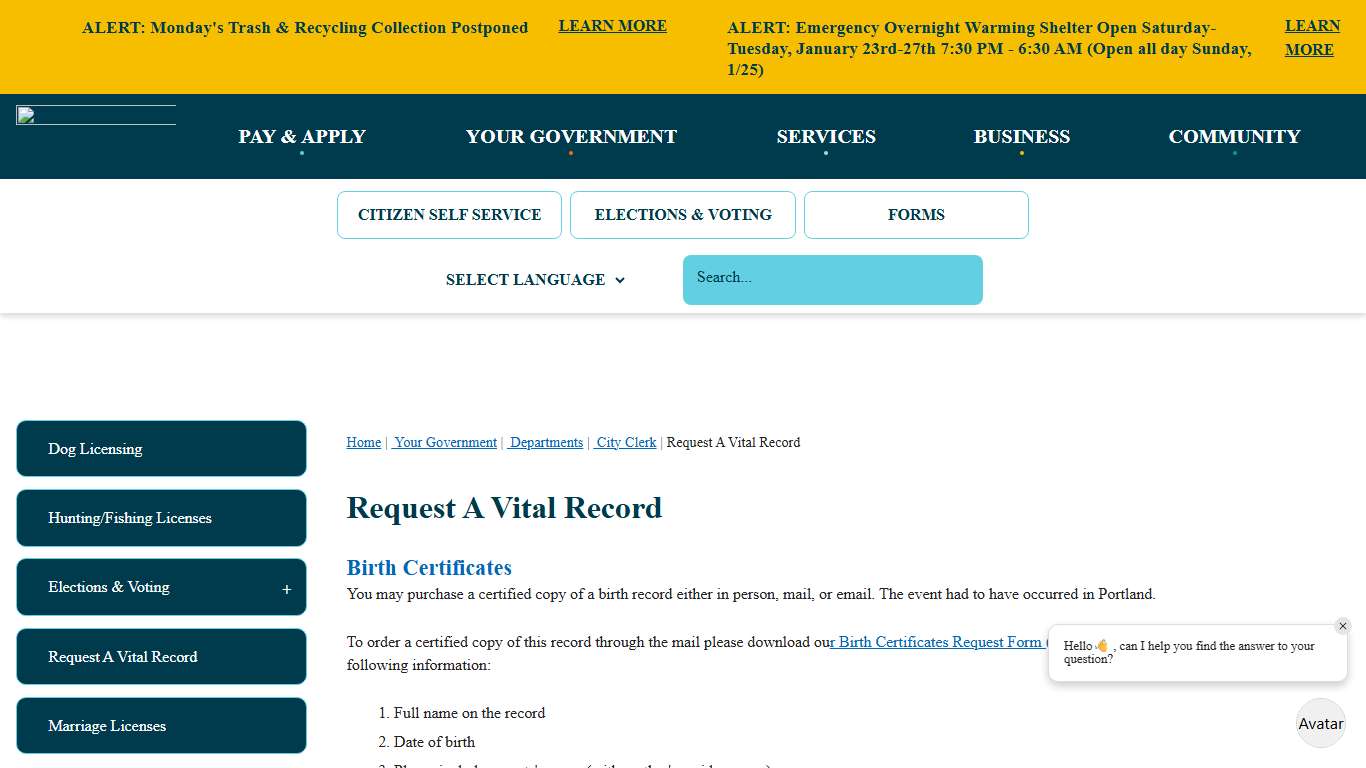 Request A Vital Record Portland, ME - Official Website