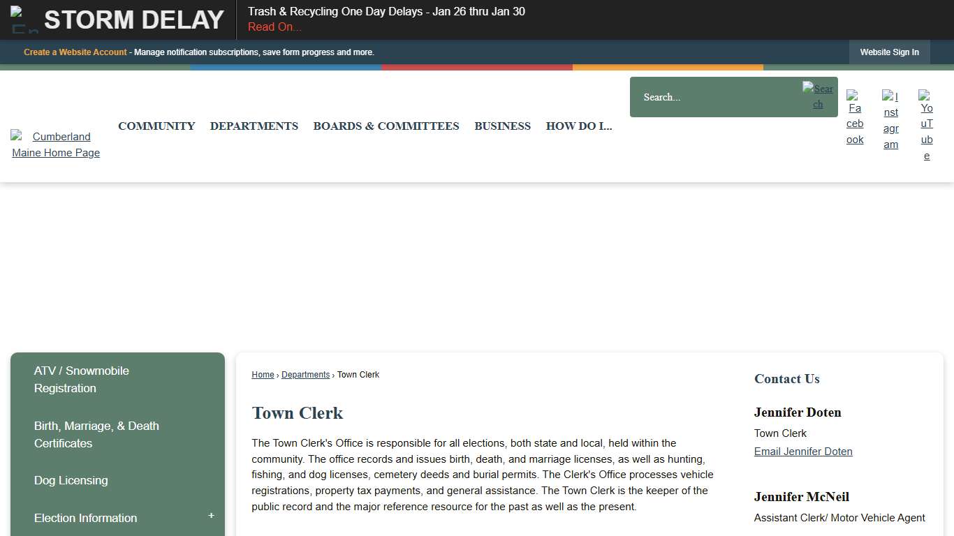 Town Clerk Cumberland, ME